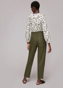 Khaki Linen Barrel Leg Trouser