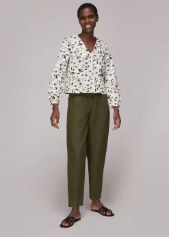 Khaki Linen Barrel Leg Trouser