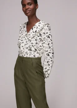 Khaki Linen Barrel Leg Trouser