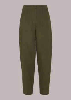 Khaki Linen Barrel Leg Trouser