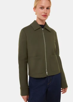 Khaki Marla Ponte Zip Through Jacket