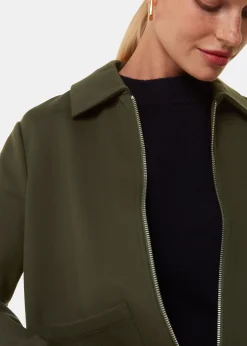 Khaki Marla Ponte Zip Through Jacket