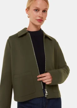 Khaki Marla Ponte Zip Through Jacket