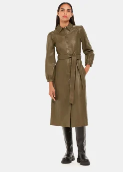 Khaki Phoebe Leather Shirt Dress