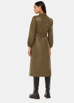 Khaki Phoebe Leather Shirt Dress