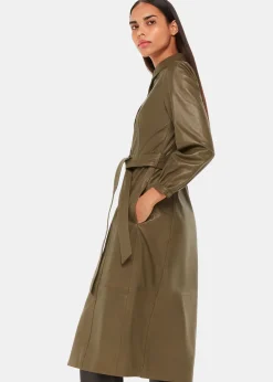 Khaki Phoebe Leather Shirt Dress
