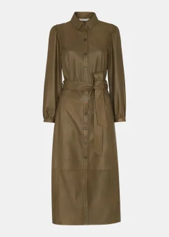 Khaki Phoebe Leather Shirt Dress