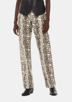 Multicolour Snake Print Leather Trousers