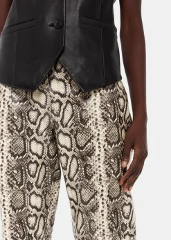 Multicolour Snake Print Leather Trousers