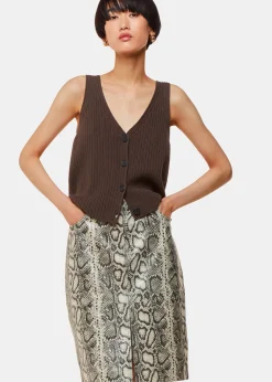 Multicolour Snake Skin Leather Midi Skirt