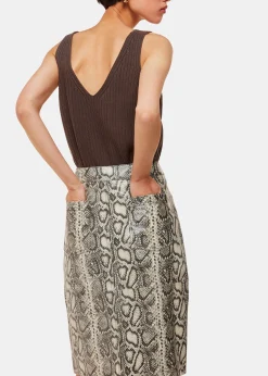 Multicolour Snake Skin Leather Midi Skirt