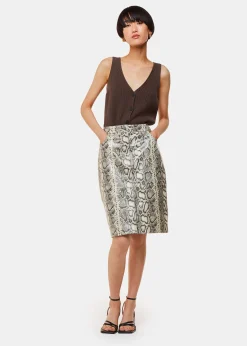 Multicolour Snake Skin Leather Midi Skirt