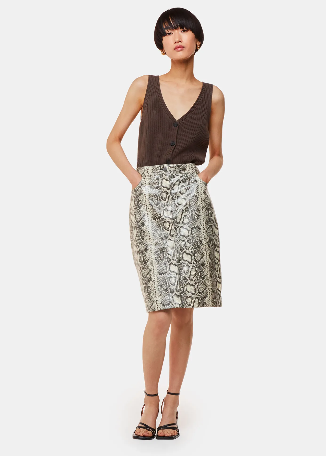 Multicolour Snake Skin Leather Midi Skirt