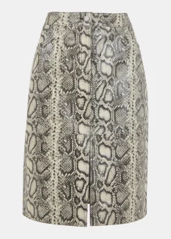 Multicolour Snake Skin Leather Midi Skirt