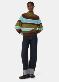 Multicolour Wool Stripe Funnel Neck Knit
