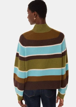 Multicolour Wool Stripe Funnel Neck Knit