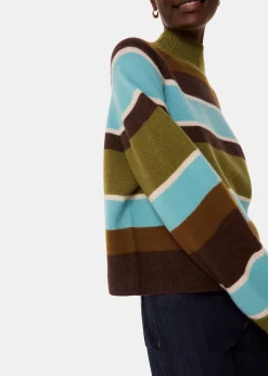 Multicolour Wool Stripe Funnel Neck Knit
