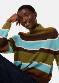 Multicolour Wool Stripe Funnel Neck Knit