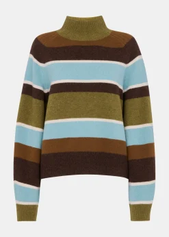 Multicolour Wool Stripe Funnel Neck Knit