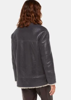Navy Annika Leather Aviator Jacket