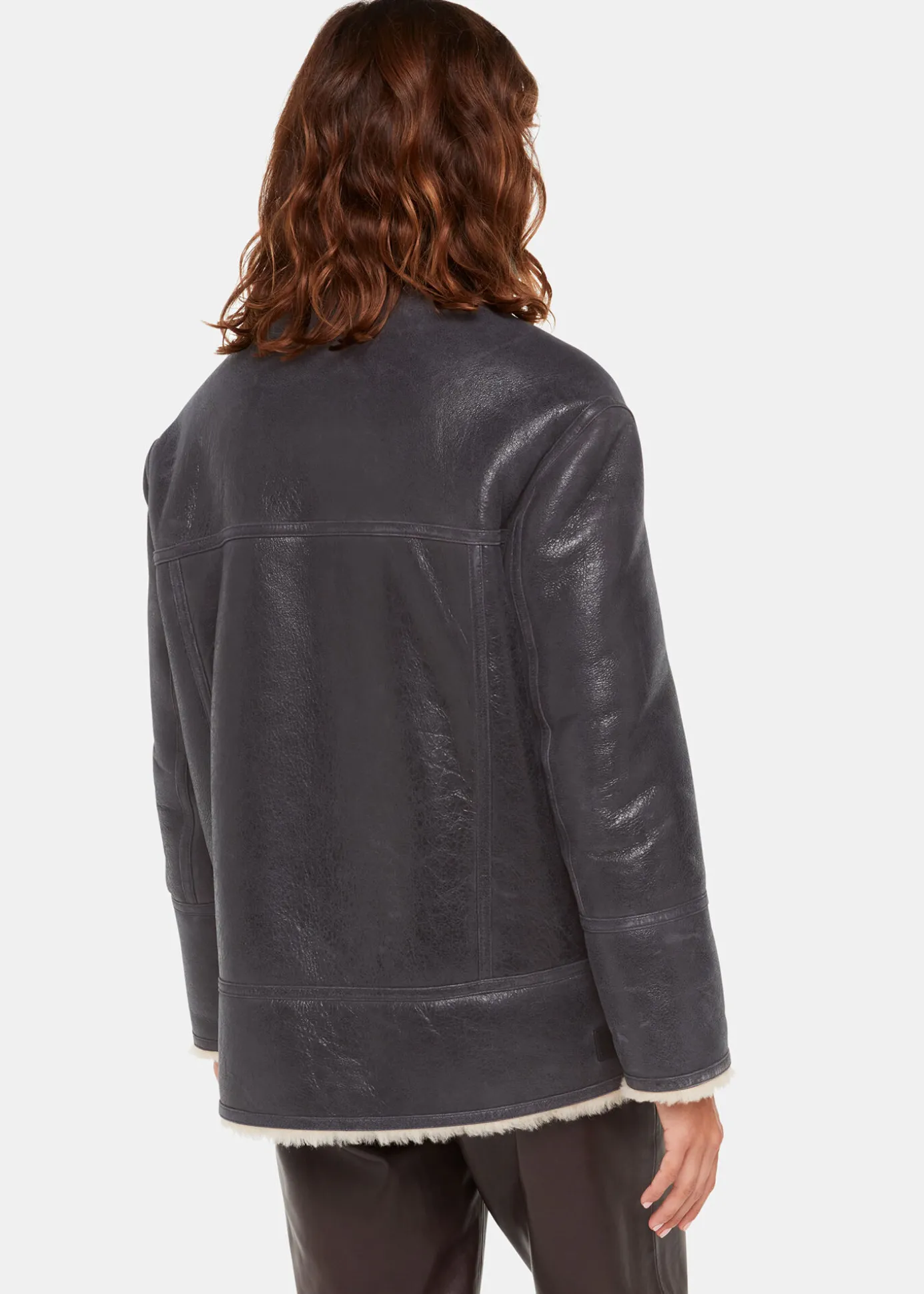 Navy Annika Leather Aviator Jacket