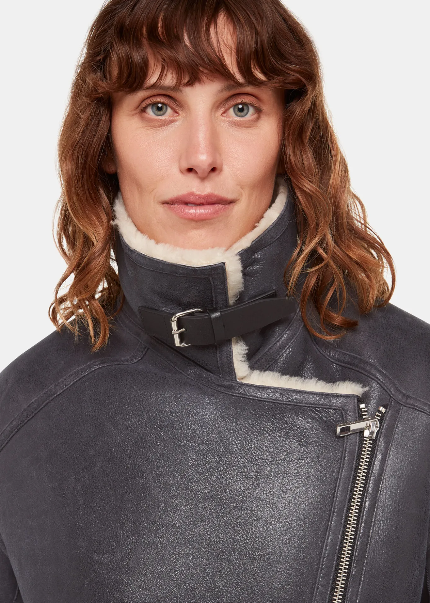 Navy Annika Leather Aviator Jacket
