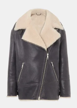 Navy Annika Leather Aviator Jacket