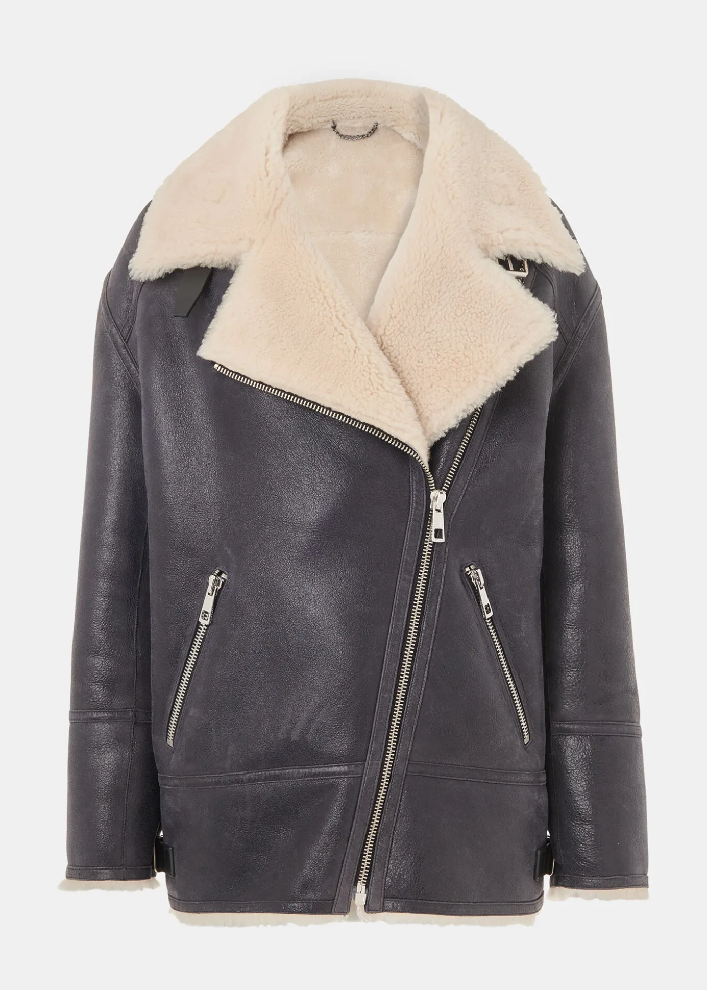 Navy Annika Leather Aviator Jacket