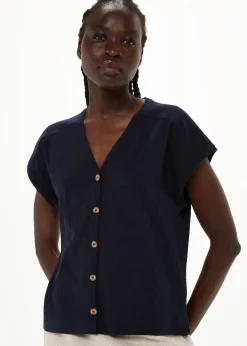 Navy Aubrie Button Through Top