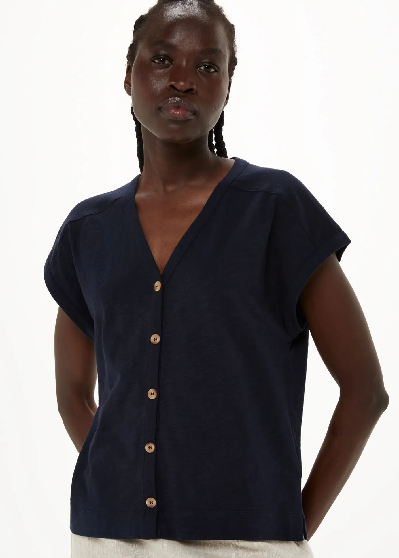 Navy Aubrie Button Through Top