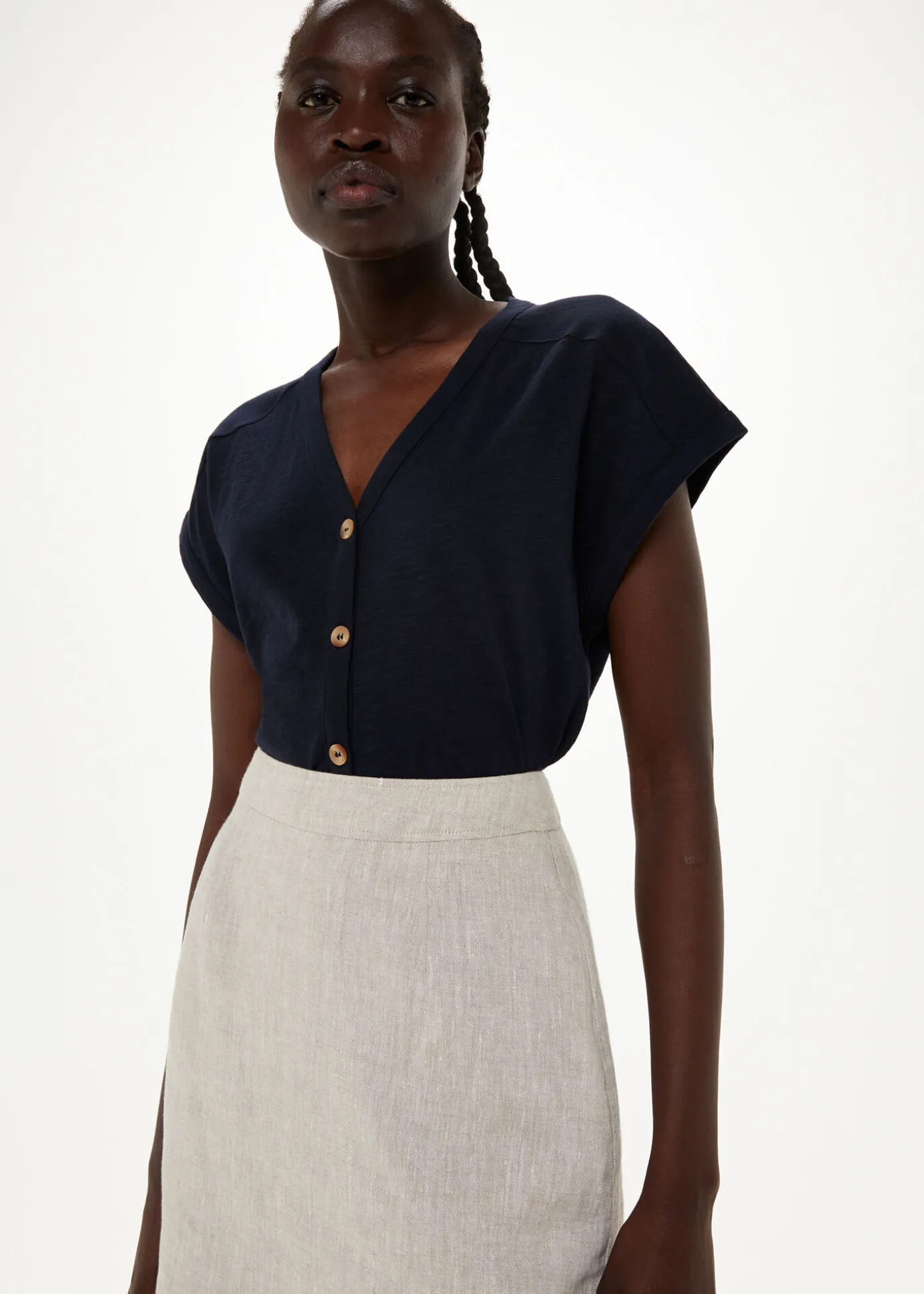 Navy Aubrie Button Through Top