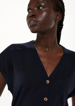 Navy Aubrie Button Through Top
