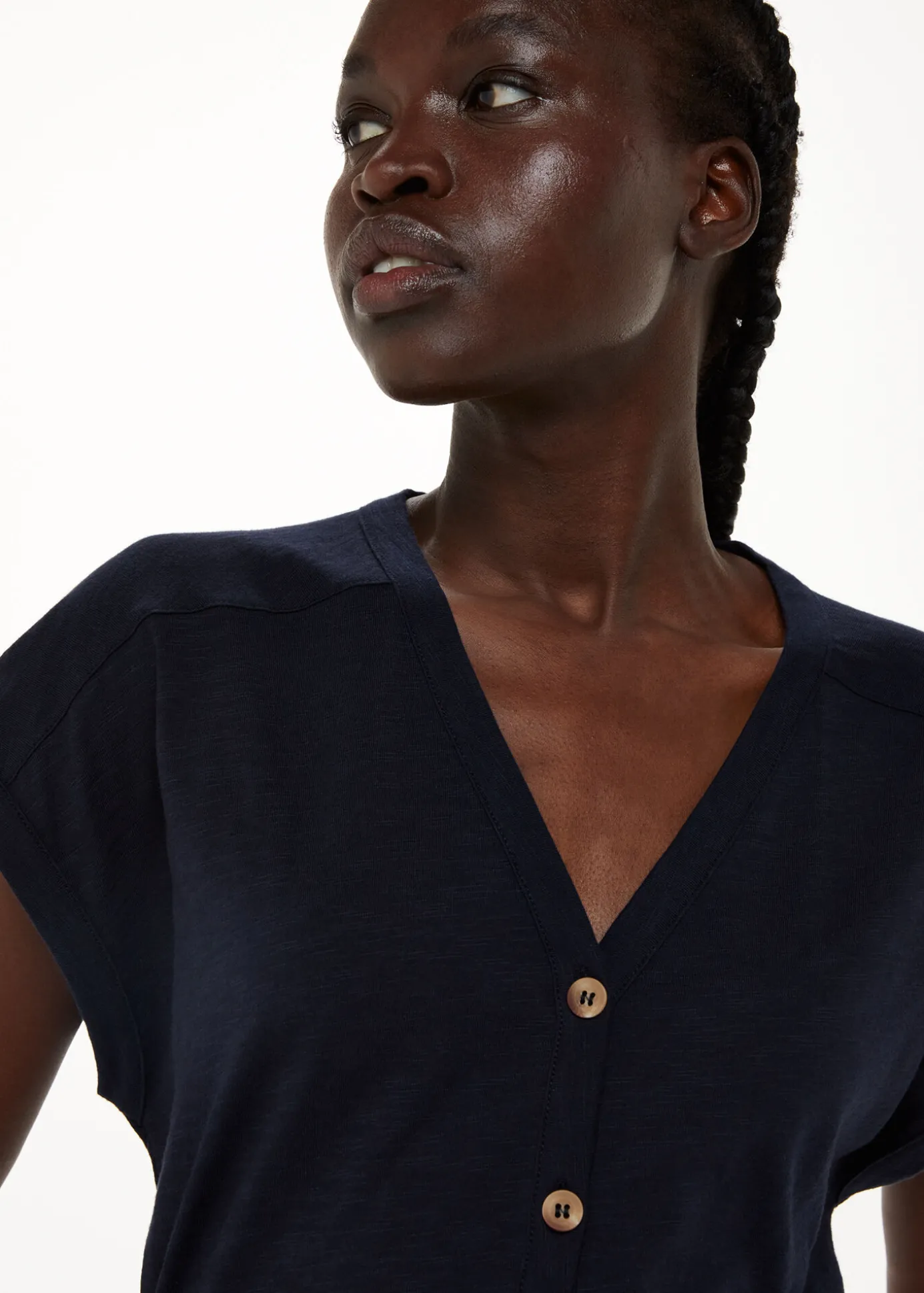 Navy Aubrie Button Through Top