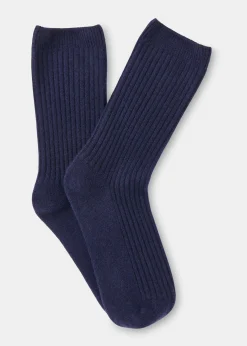 Navy Cashmere Ribbed Socks