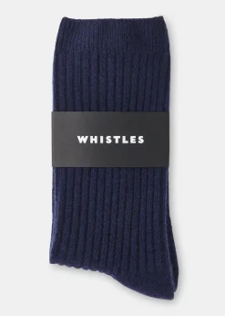 Navy Cashmere Ribbed Socks