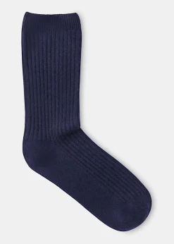 Navy Cashmere Ribbed Socks