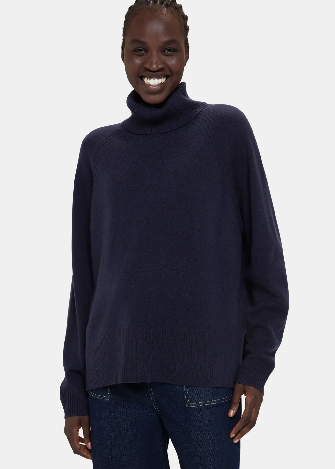 Navy Cashmere Roll Neck