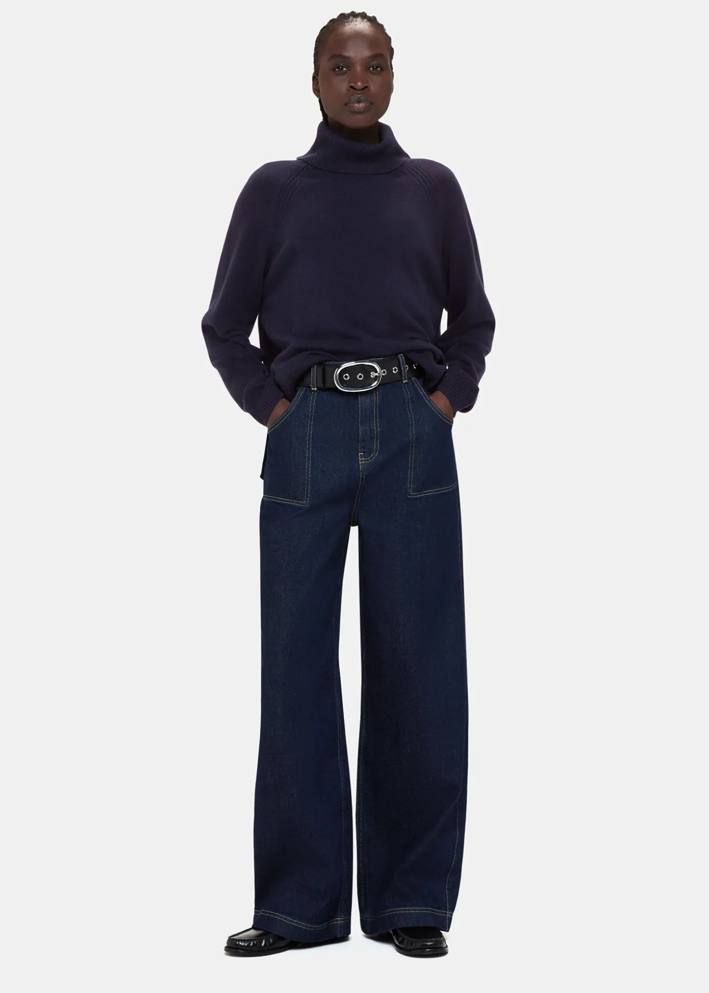 Navy Cashmere Roll Neck