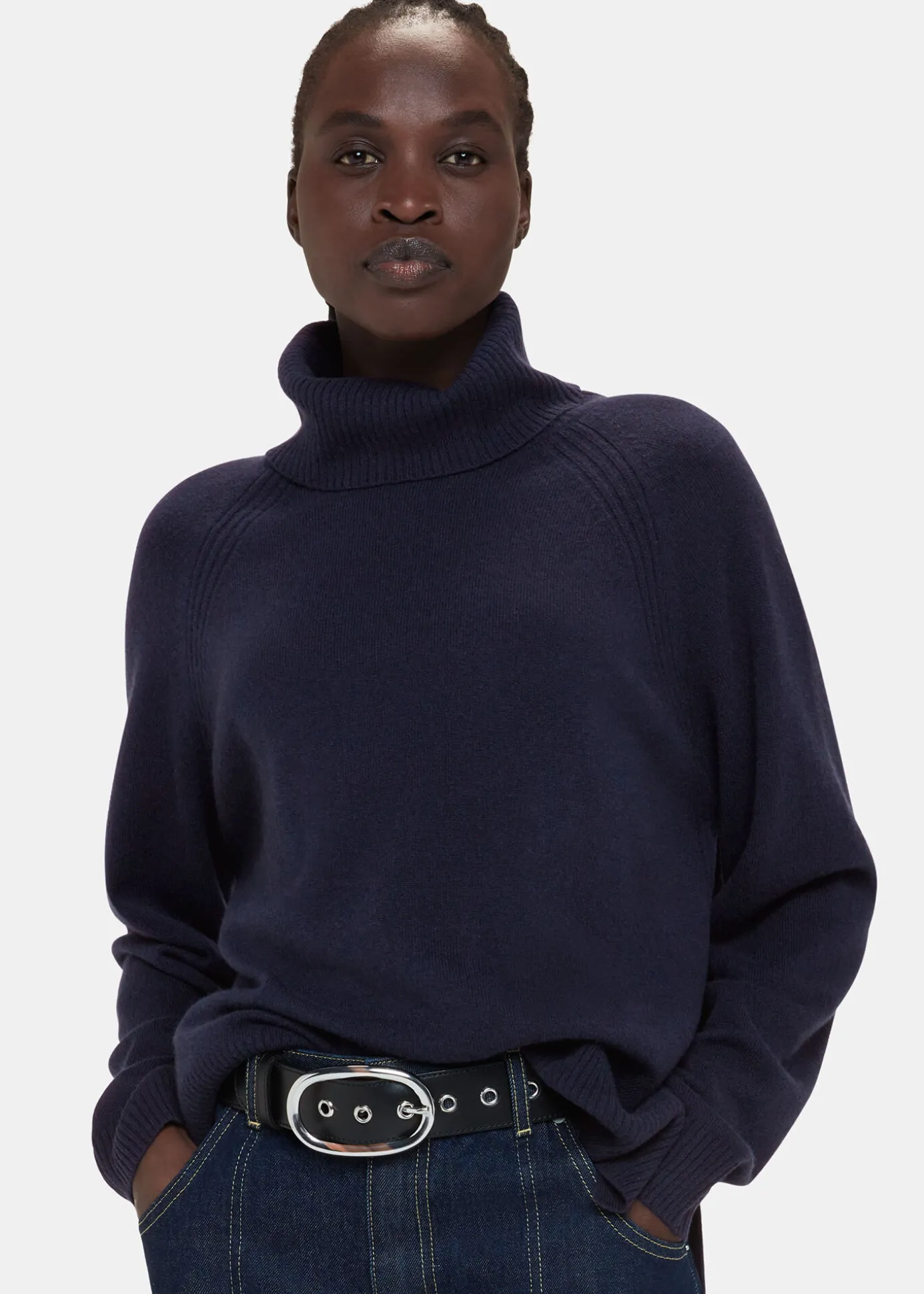 Navy Cashmere Roll Neck
