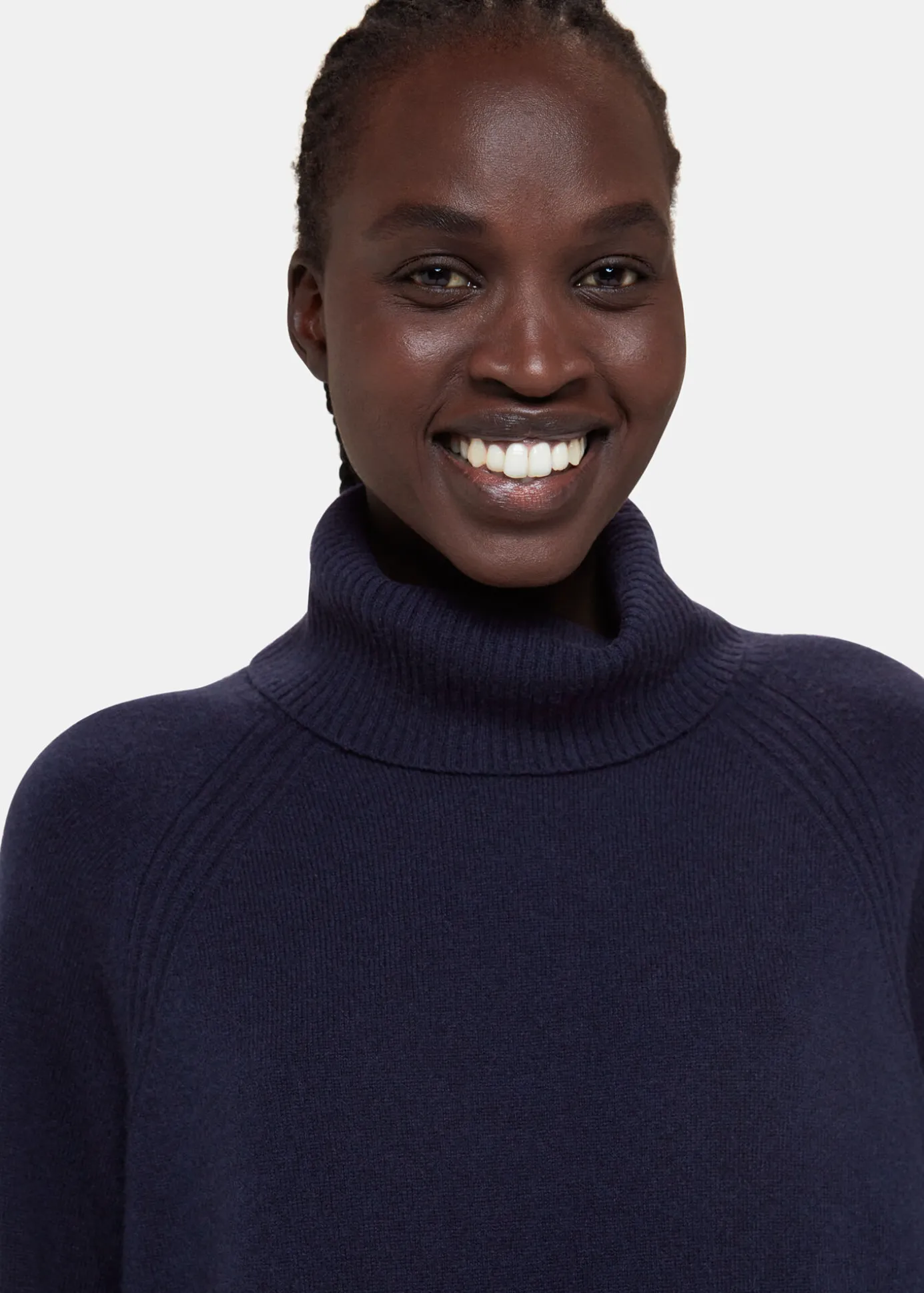 Navy Cashmere Roll Neck