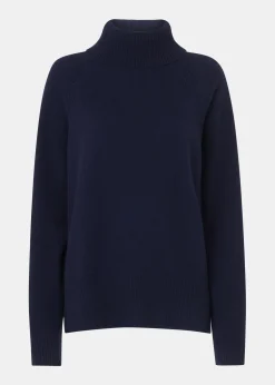 Navy Cashmere Roll Neck