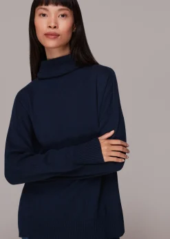 Navy Cashmere Roll Neck Jumper