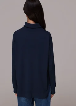 Navy Cashmere Roll Neck Jumper