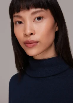 Navy Cashmere Roll Neck Jumper