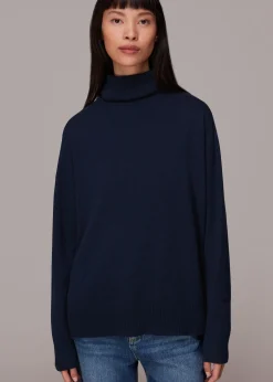Navy Cashmere Roll Neck Jumper