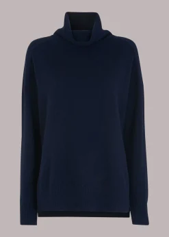 Navy Cashmere Roll Neck Jumper