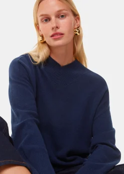 Navy Cashmere V Neck Knit