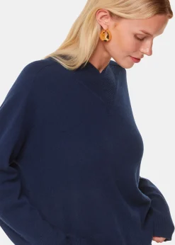 Navy Cashmere V Neck Knit