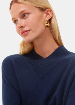 Navy Cashmere V Neck Knit