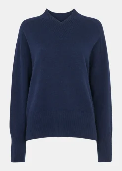 Navy Cashmere V Neck Knit